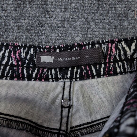 Levi's Mid Rise Skinny Jeans Cotton Stretch Fabric 14 W32 Black Tab Pink Pattern - Picture 4 of 16